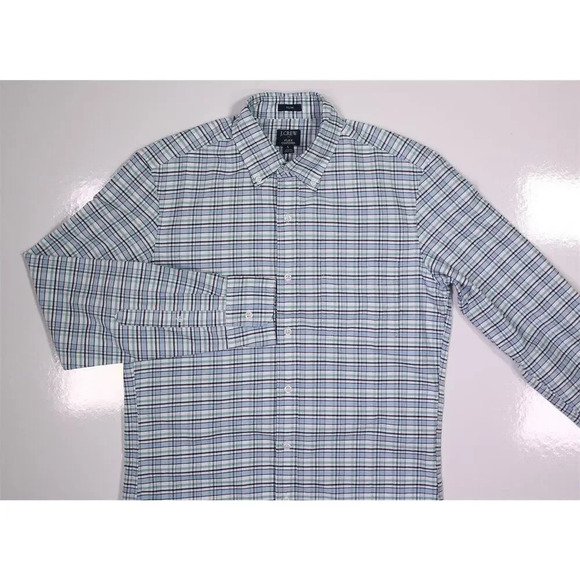 J. Crew Flex Oxford Slim Green/Blue/White Plaid Check Button-Up Shirt~ Small New - Picture 3 of 8